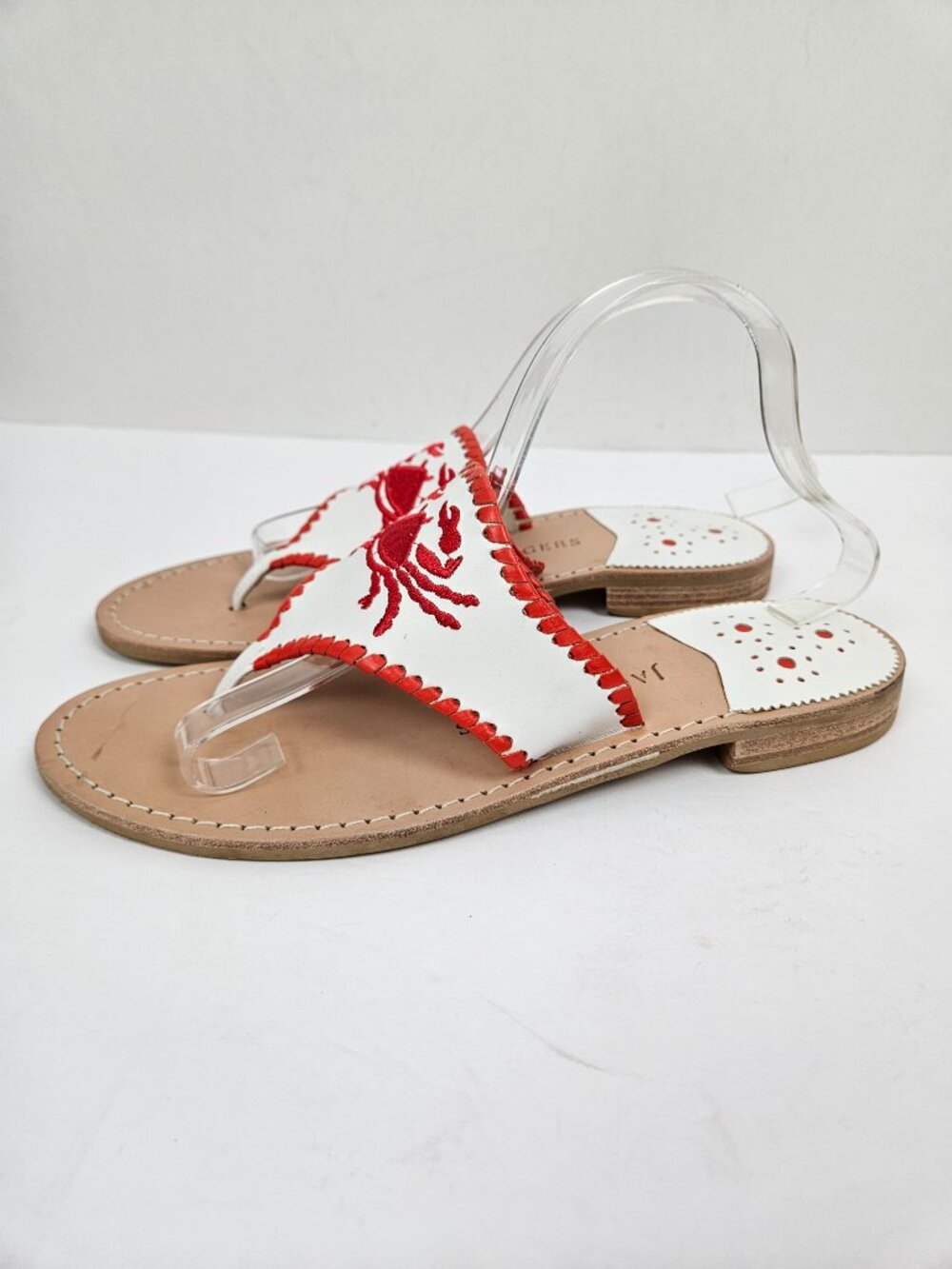 Jack Rogers Red/White Leather Embroidered Crab Sandal 10 - Picture 12 of 14